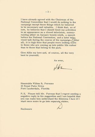 Lot #76 Dwight D. Eisenhower: “Ike” rallies his party for the 1964 election, stressing “the need for all Republicans and like-thinking people to get together” - Image 2