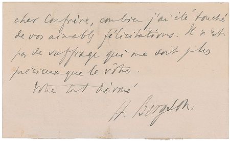 Lot #295 Henri Bergson Signed Note - Image 1
