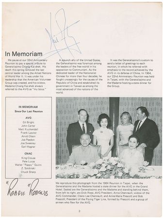 Lot #487 Neil Armstrong: 1975 Flying Tigers reunion program, six years after his lunar landing - Image 1