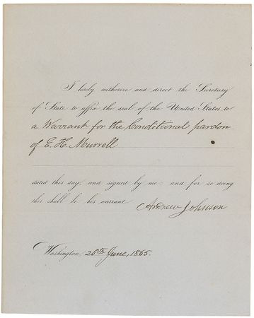 Lot #34 Andrew Johnson Signed Document