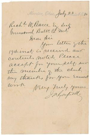 Lot #44 James A. Garfield Handwritten Letter Signed - Image 1