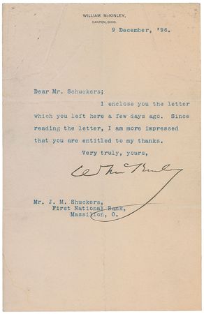 Lot #45 William McKinley Signature and Typed Letter Signed - Image 1