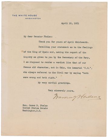 Lot #56 Warren G. Harding Signature and Typed Letter Signed - Image 2