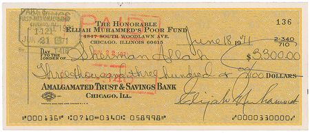 Lot #336 Elijah Muhammad Check - Image 1