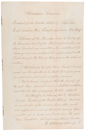 Lot #32 Abraham Lincoln: Presidential pardon