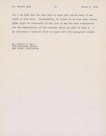 Lot #465 Charles Lindbergh: Letter to the Spirit of St. Louis designer: “You might have engineering records that would be of great interest” - Image 2