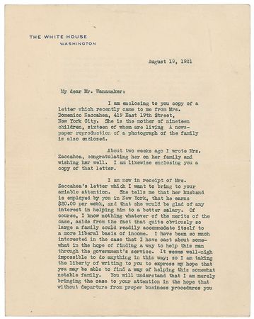 Lot #115 Warren G. Harding Typed Letter Signed - Image 1