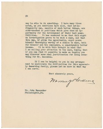 Lot #115 Warren G. Harding Typed Letter Signed - Image 2