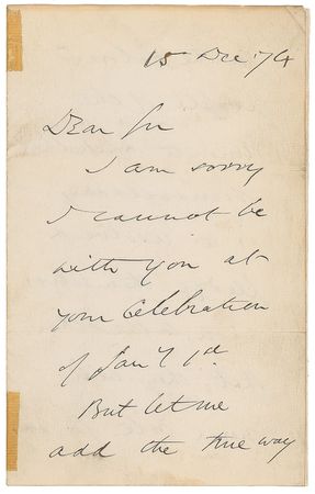 Lot #190 Wendell Phillips: “They will never vote for any one who does not heartily & with all his might advocate & support a Civil Rights Bill on the model of the immortal Charles Sumner” - Image 1