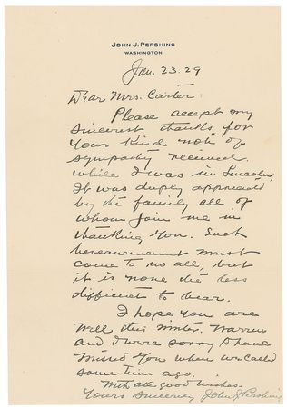 Lot #444 John J. Pershing Handwritten Letter Signed - Image 1
