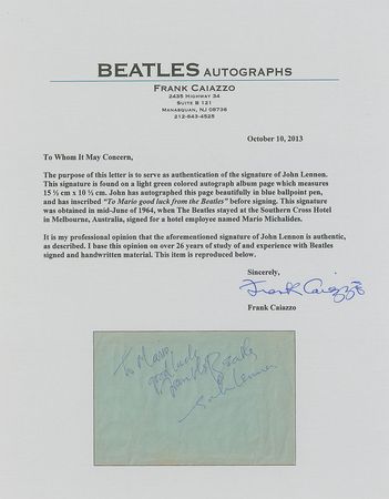 Lot #751 Beatles: John Lennon: Choice signature from the Beatles? first world tour - Image 2