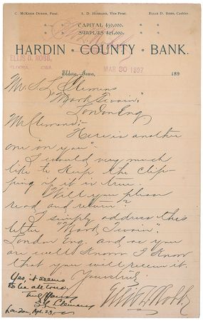 Lot #624 Samuel L. Clemens: Mark Twain?s first pen name??Josh? - Image 1