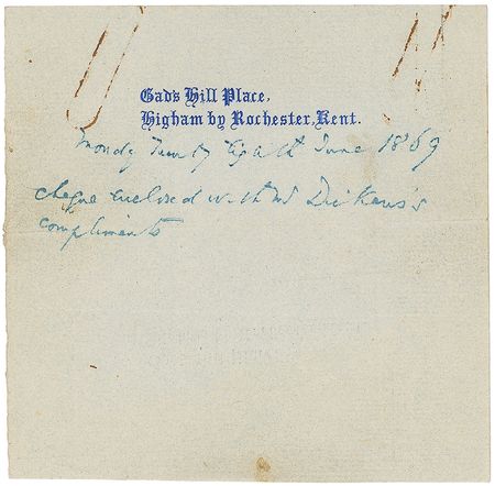 Lot #630. Charles Dickens Signed Note