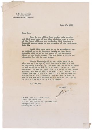 Lot #432 James H. Doolittle Signed Photograph and Typed Letter Signed - Image 2