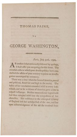 Lot #181 Thomas Paine: First printing of Thomas Paine’s 1796 attack on President Washington - Image 2