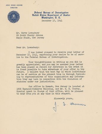 Lot #323 J. Edgar Hoover - Image 1