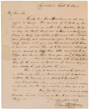 Lot #231 Samuel F. B. Morse: Upon the birth of his daughter Susan - Image 1