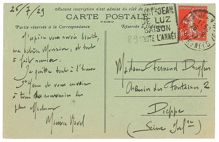 Lot #719 Maurice Ravel: Neatly penned letter to his surrogate mother - Image 1
