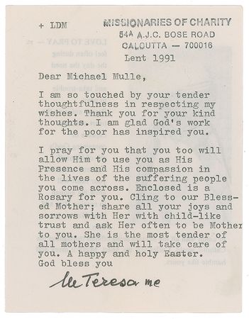 Lot #246 Mother Teresa Typed Letter Signed - Image 1