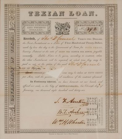 Lot #192 Stephen F. Austin: Handsome 1836 