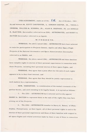 Lot #9071 Mercury 7 Signed Document - Image 1