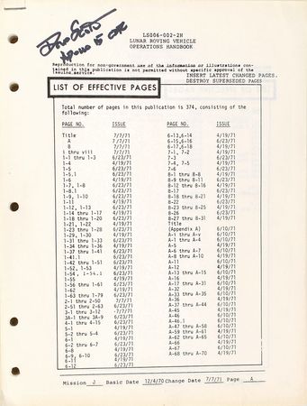 Lot #9424 Dave Scott Signed Apollo 15 Lunar Rover Handbook - Image 1