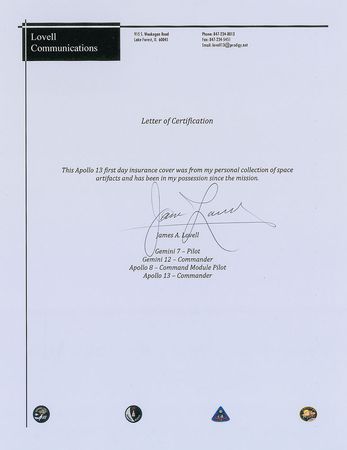Lot #9366 Jim Lovell’s Apollo 13 Signed Insurance Cover - Image 3