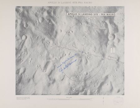 Lot #9384 Edgar Mitchell Signed Apollo 14 Lunar Landing Site Chart - Image 1