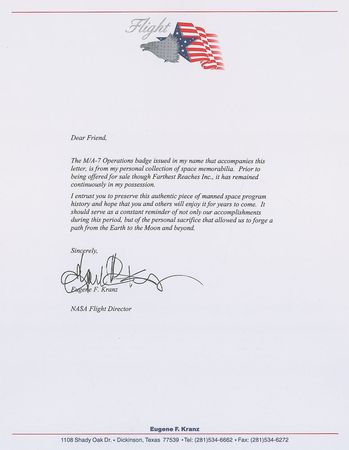 Lot #9077 Gene Kranz’s MA-7 Operations Badge - Image 3