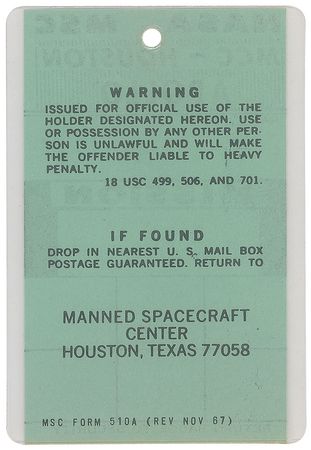Lot #9413 Gene Kranz?s Apollo 15 Operations Badge - Image 2