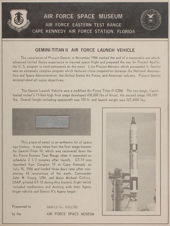 Lot #9128 Gemini 10: First Stage Booster Metal Fragment - Image 1