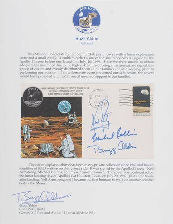 Lot #9267 Buzz Aldrin’s Apollo 11 ‘Type 1’ Insurance Cover - Image 1