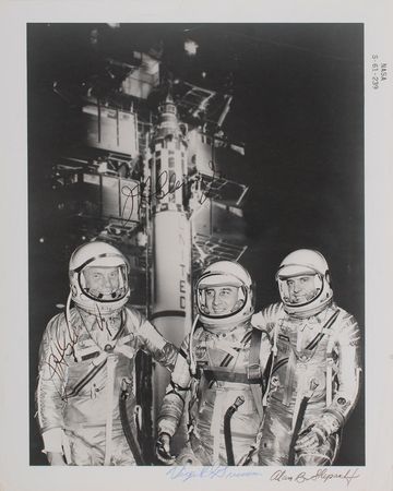 Lot #9069 Grissom, Shepard, and Glenn Mercury-era Signed Photo - Image 1
