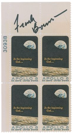 Lot #9243 Frank Borman Signed Photograph and Stamp Block - Image 1