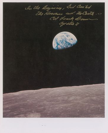 Lot #9243 Frank Borman Signed Photograph and Stamp Block - Image 2