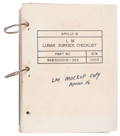Lot #9434 Apollo 16 Mock-up Copy of Apollo 15?s Lunar Surface Checklist - Image 1