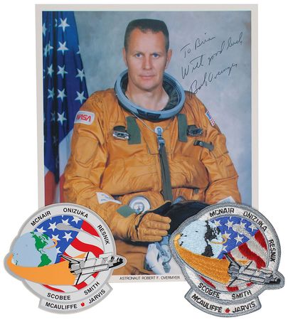 Lot #9526 Bob Overmyer’s Challenger Patch and Sticker - Image 1