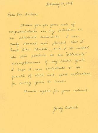 Lot #9525 Challenger: Judy Resnik Autograph Letter Signed - Image 1