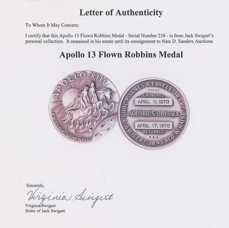 Lot #9359 Jack Swigert’s Apollo 13 Flown Robbins Medal - Image 4