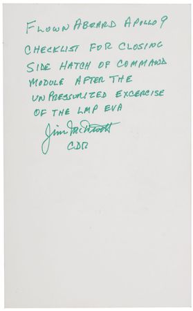 Lot #9252 Jim McDivitt?s Apollo 9 Flown Cue Card - Image 1