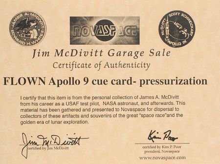 Lot #9252 Jim McDivitt?s Apollo 9 Flown Cue Card - Image 3
