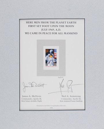 Lot #9285 Neil Armstrong and Jim McDivitt Signed Philatelic Presentation - Image 1