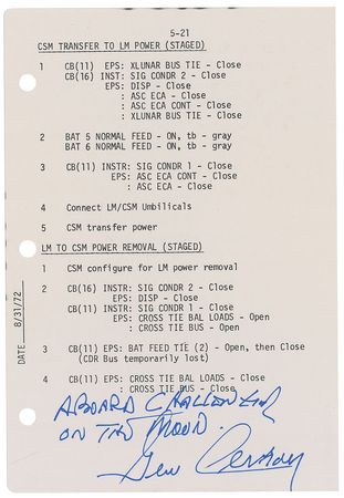 Lot #9449 Gene Cernan’s Apollo 17 Flown Surface Checklist - Image 1