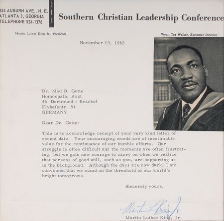 Lot #196 Martin Luther King, Jr: “Although the days are now dark, I am convinced that we stand on the threshold of our world’s bright tomorrows” - Image 1