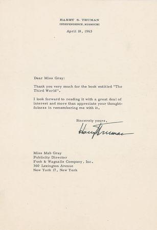Lot #143 Harry S. Truman Typed Letter Signed - Image 1