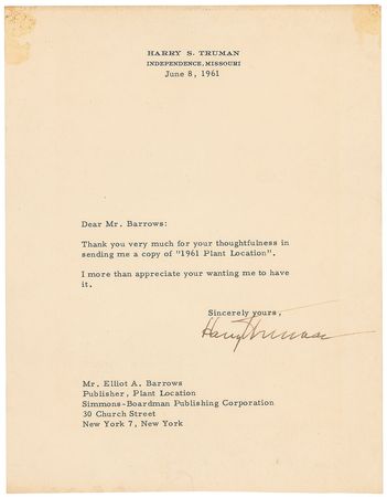 Lot #144 Harry S. Truman Typed Letters Signed - Image 1