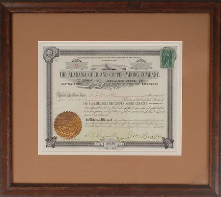 Lot #261 Pat Garrett: Billy the Kid?s killer invests in gold?a rare triple-signed certificate - Image 1