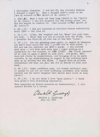 Lot #538 Charles Lindbergh: Lindbergh focuses on his conservation efforts: ?Only a fraction of my life for the last forty years has been devoted to aviation? - Image 5