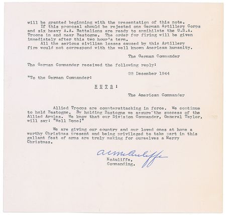 Lot #465 Anthony McAuliffe: ?To the German Commander: N U T S !? - Image 2