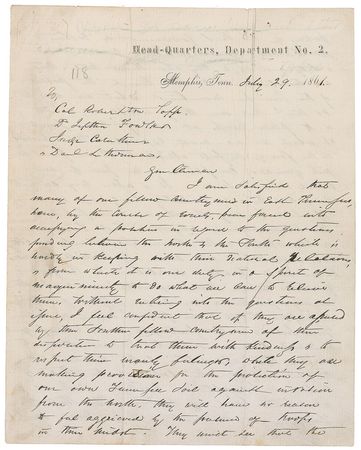Lot #473 Leonidas Polk: The ?Fighting Bishop? rallies troops in recently seceded Tennessee: ?Mr. Lincoln's government is to overrun & subjugate us? - Image 1